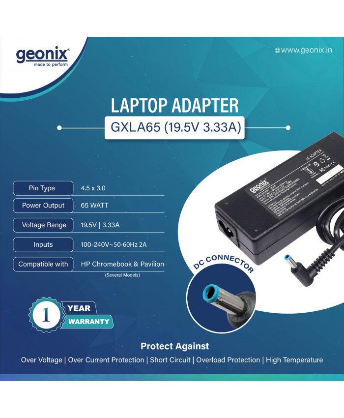 GEONIX LAPTOP ADAPTOR  65WATT 19.5V 3.33A HP 