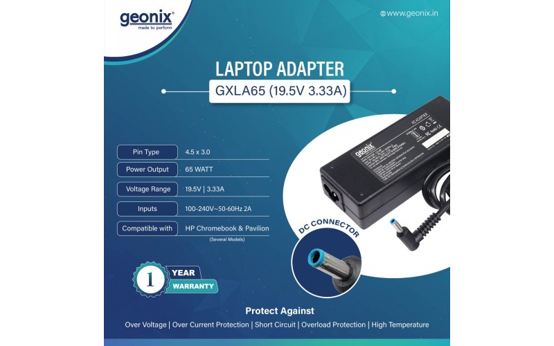 GEONIX LAPTOP ADAPTOR  65WATT 19.5V 3.33A HP 