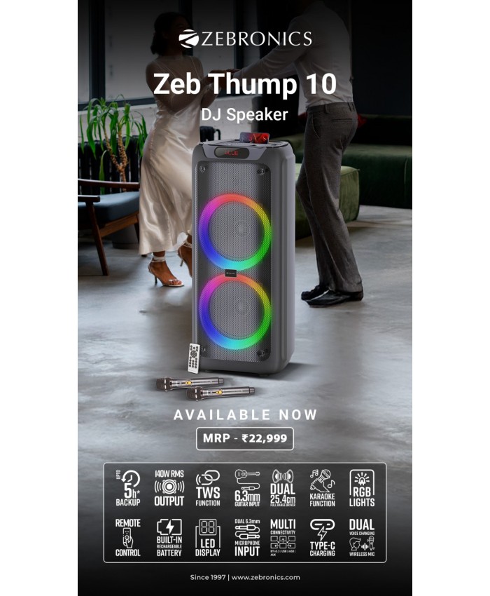 ZEBRONICS SPEAKER DJ TROLLY THUMP10