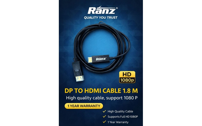 RANZ DP TO HDMI CABLE 1.8 M