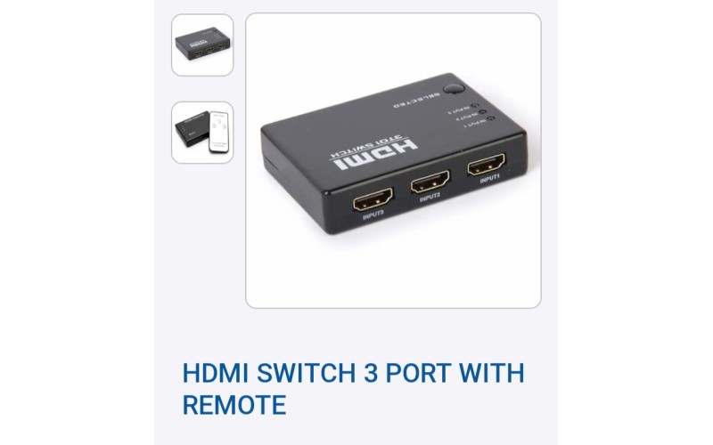 RANZ HDMI SWITCH 3 PORT WITH REMOTE