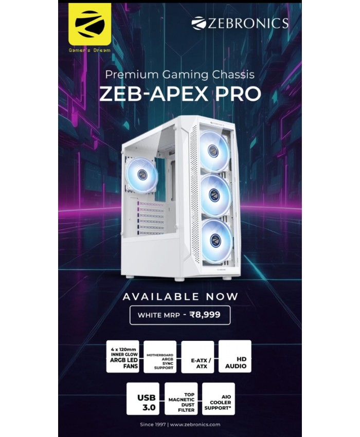 ZEBRONICS GAMING CABINET APEX PRO WHITE